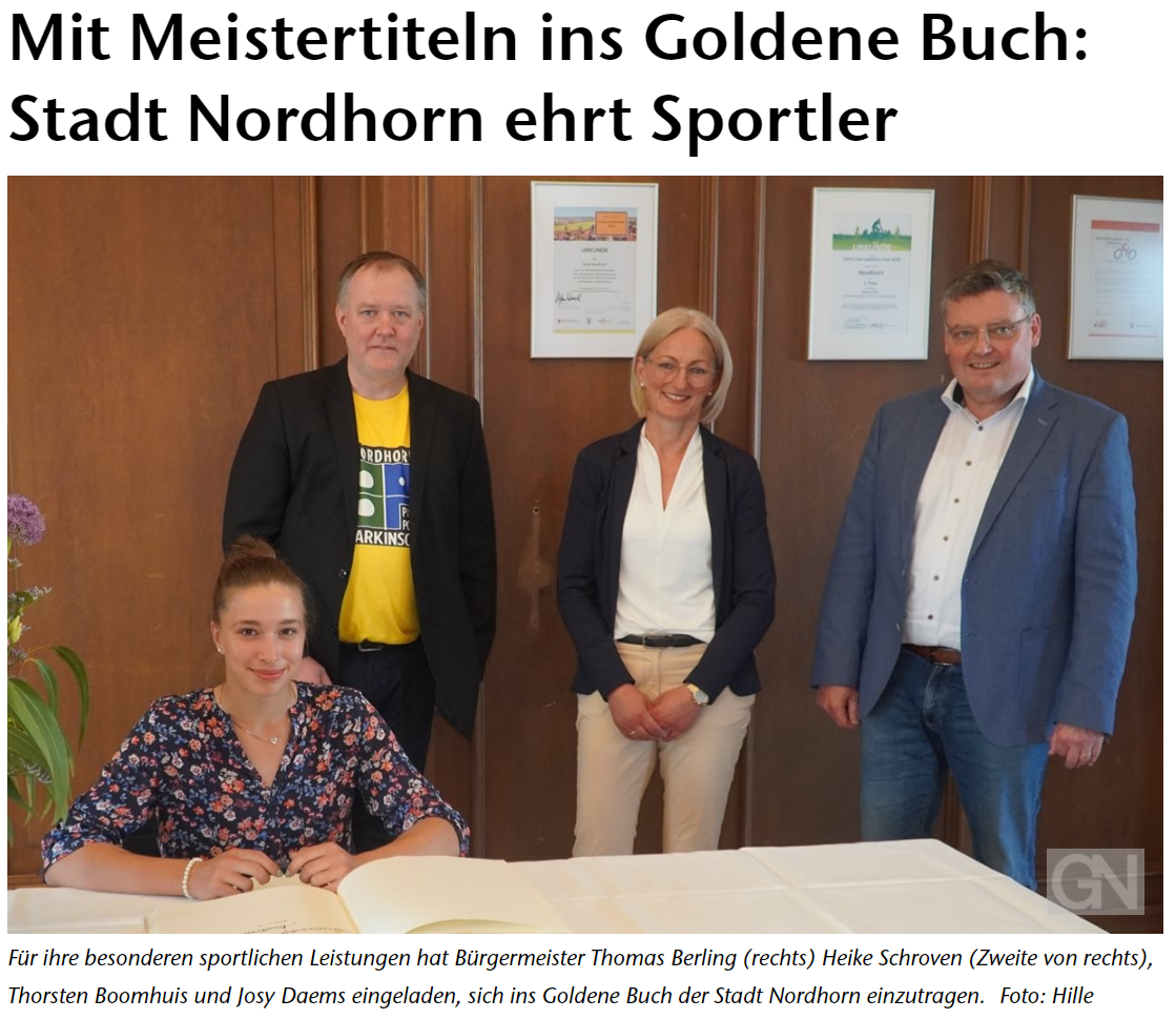 Mit Meistertiteln ins Goldene Buch: Stadt Nordhorn ehrt Sportler