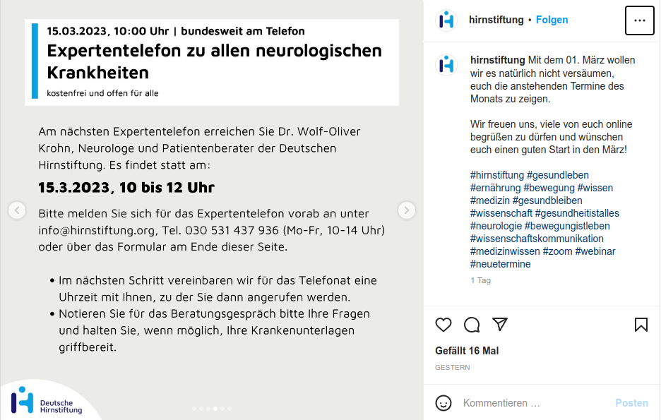 Deutsche Hirnstiftung – Expertentelefon zu allen neurologischen Erkrankungen
