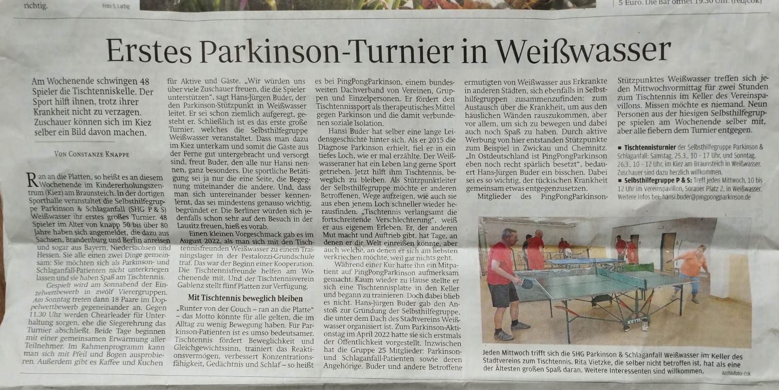 Erstes Parkinson-Turnier in Weißwasser