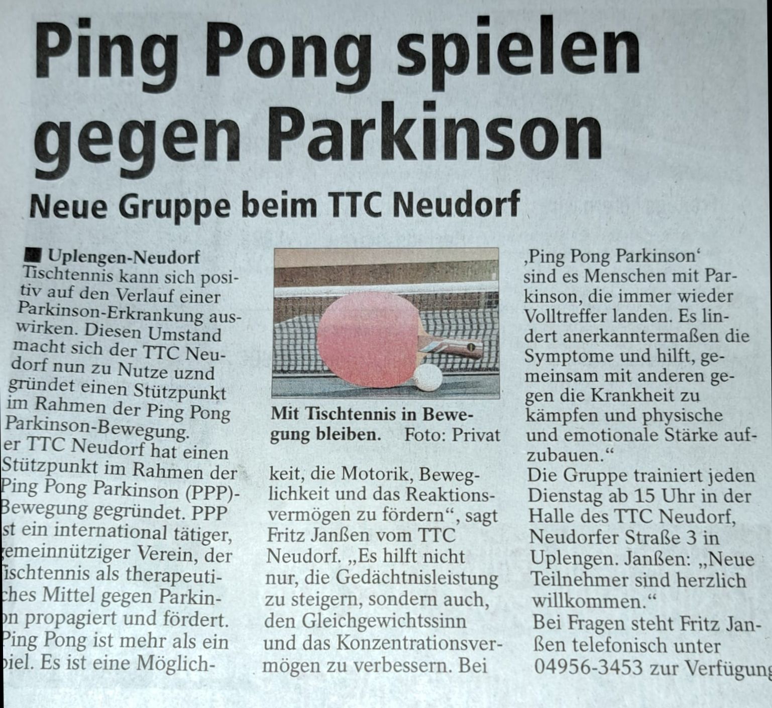 Ping Pong spielen gegen Parkinson