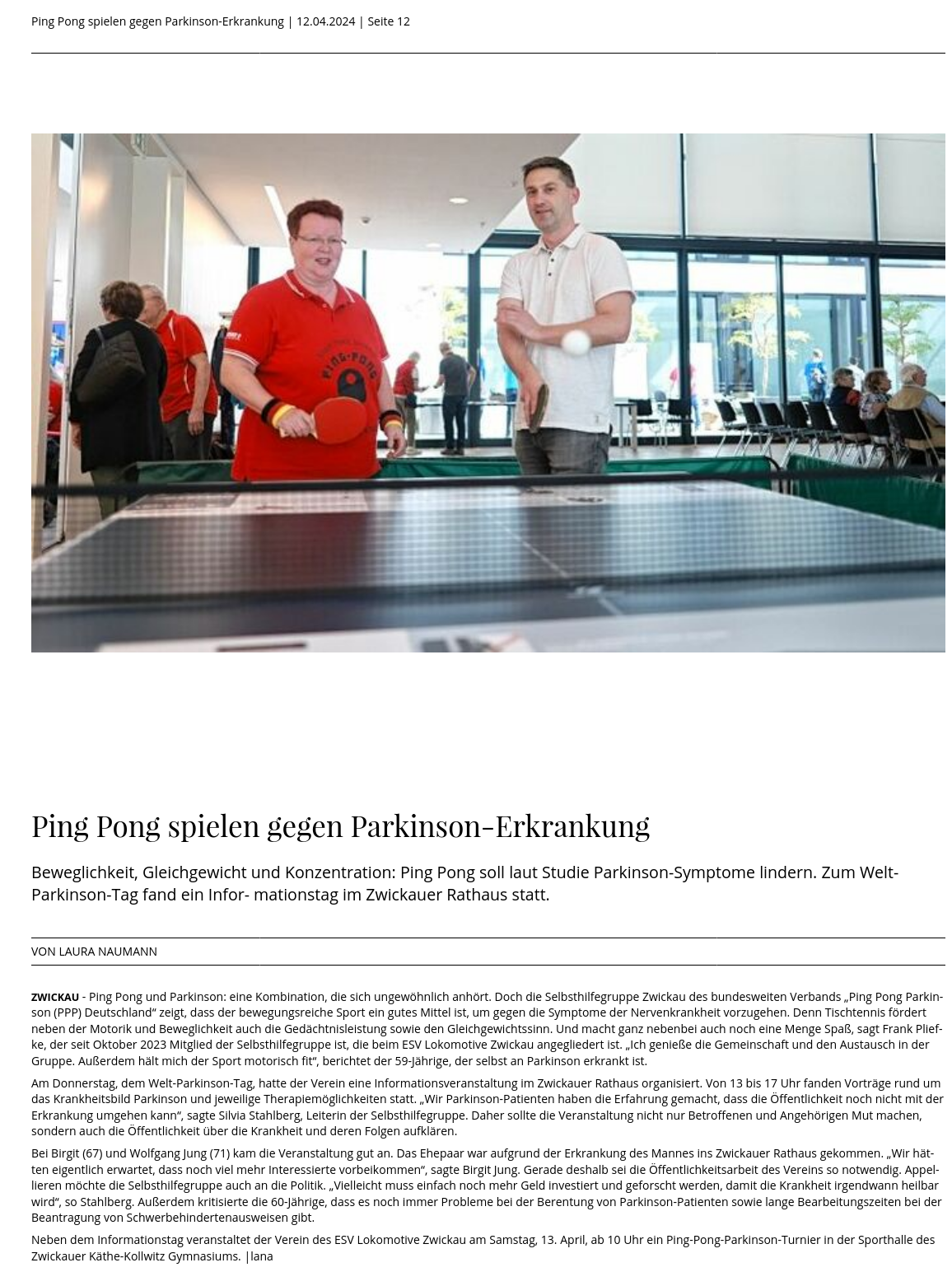 Ping Pong spielen gegen Parkinson-Erkrankung