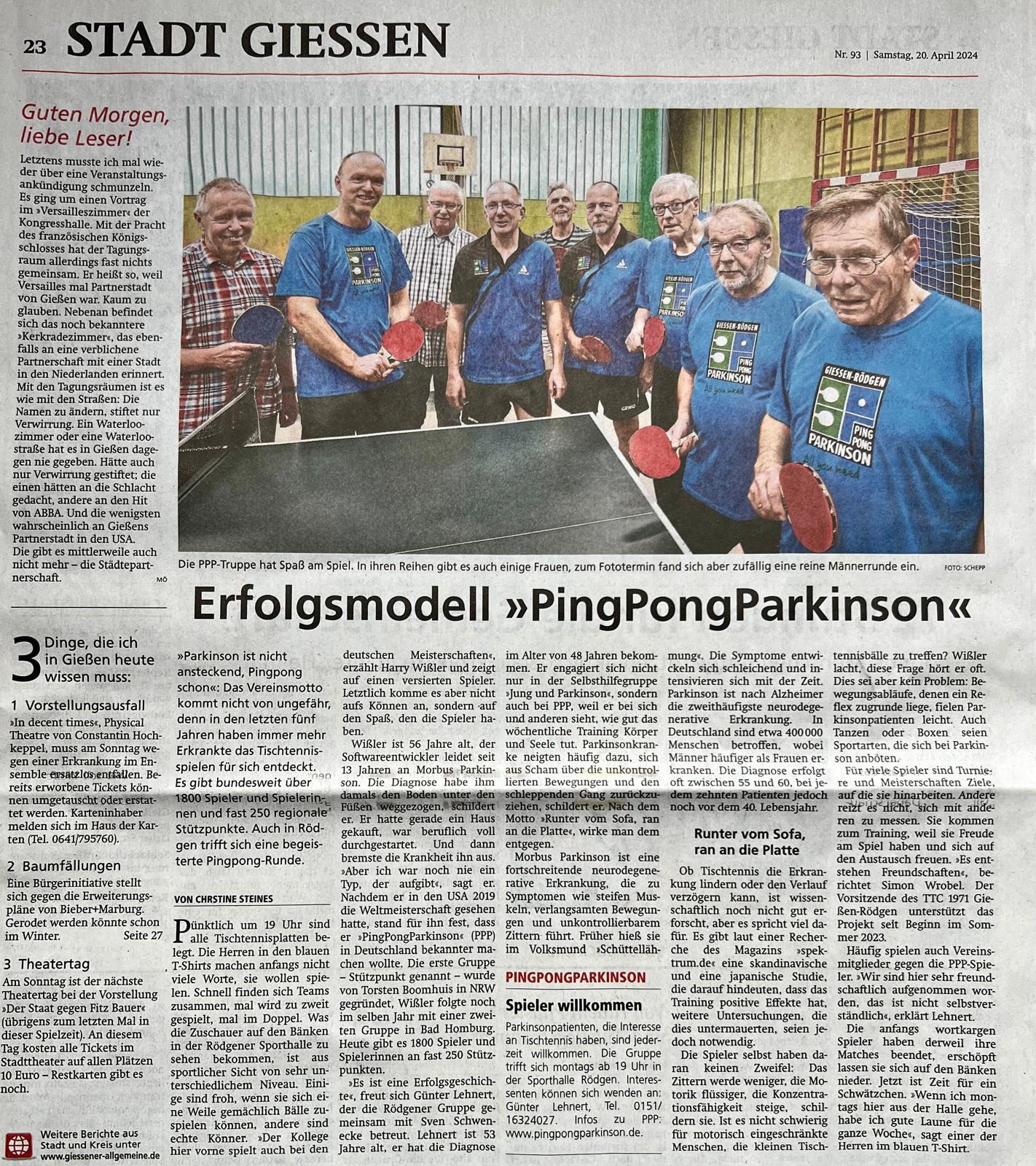 Erfolgsmodell “PingPongParkinson”